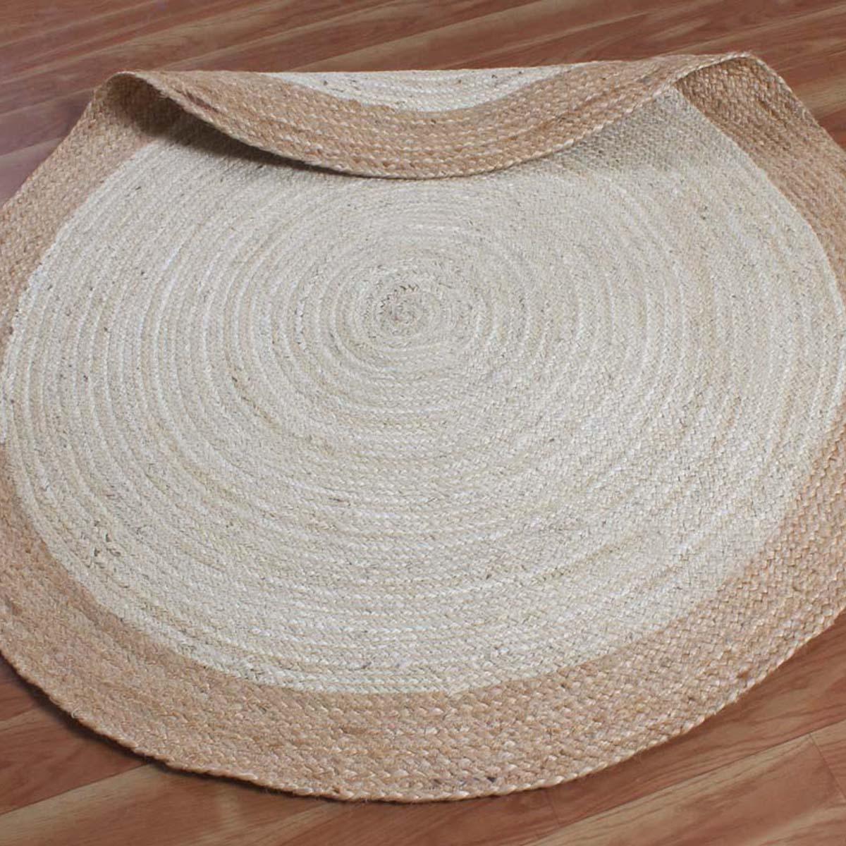 Beige White Beautiful Hand Braided Outdoor Round Area Rug - Indian Rug Store