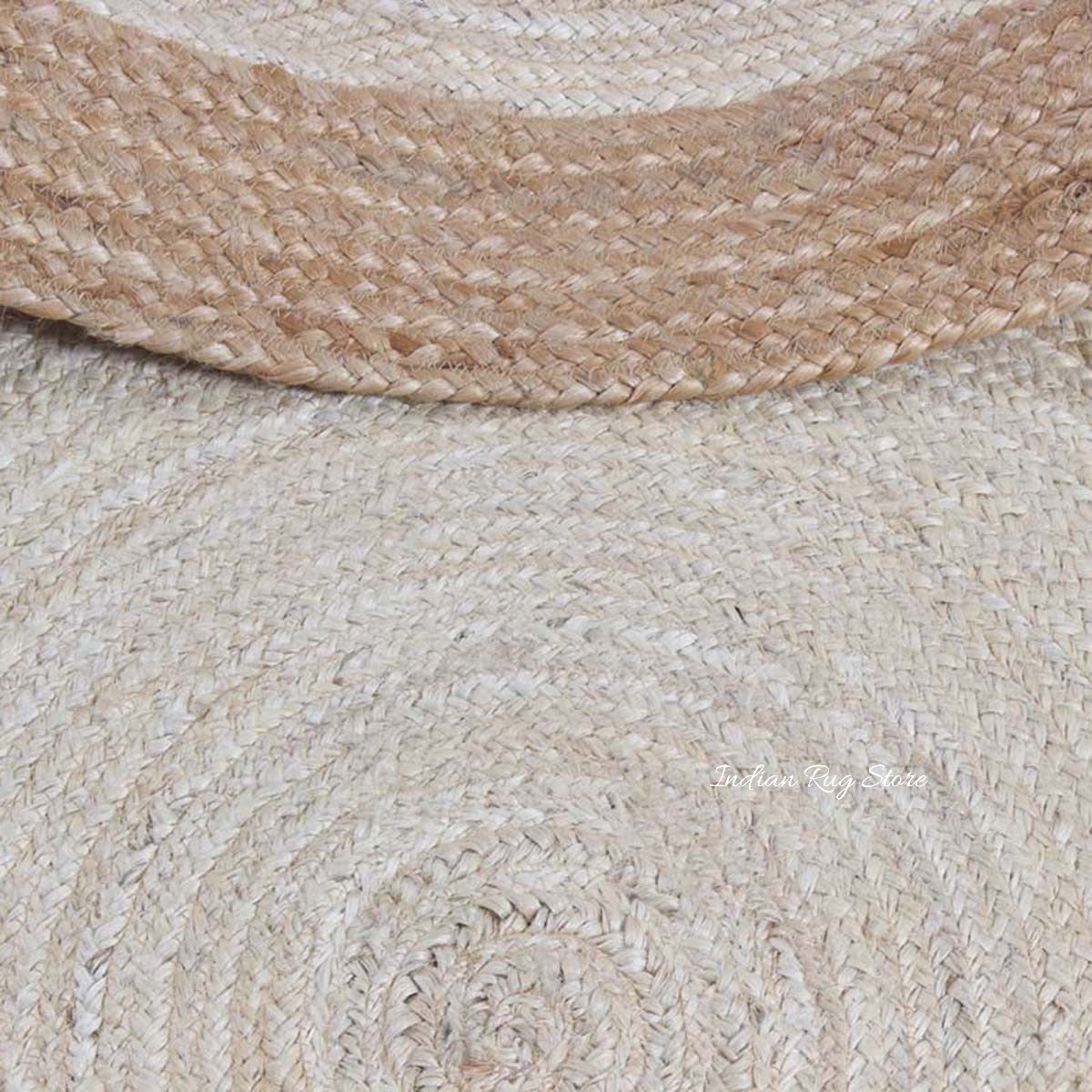 Beige White Beautiful Hand Braided Outdoor Round Area Rug