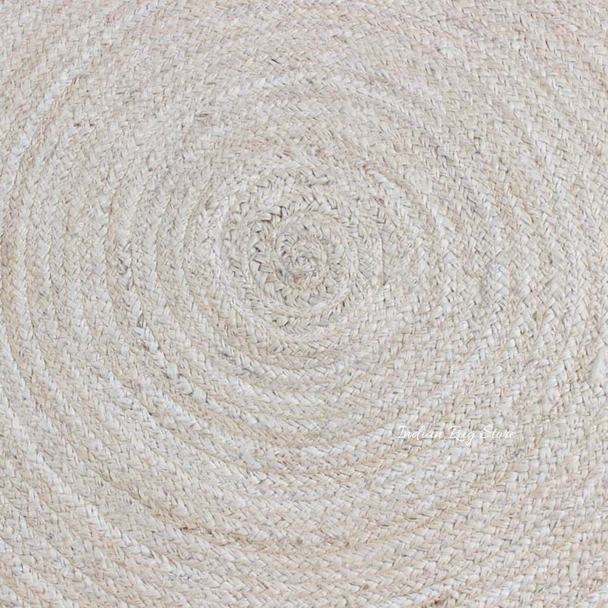 Beige White Beautiful Hand Braided Outdoor Round Area Rug