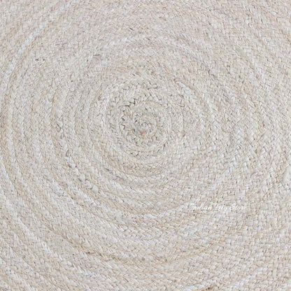 Beige White Beautiful Hand Braided Outdoor Round Area Rug