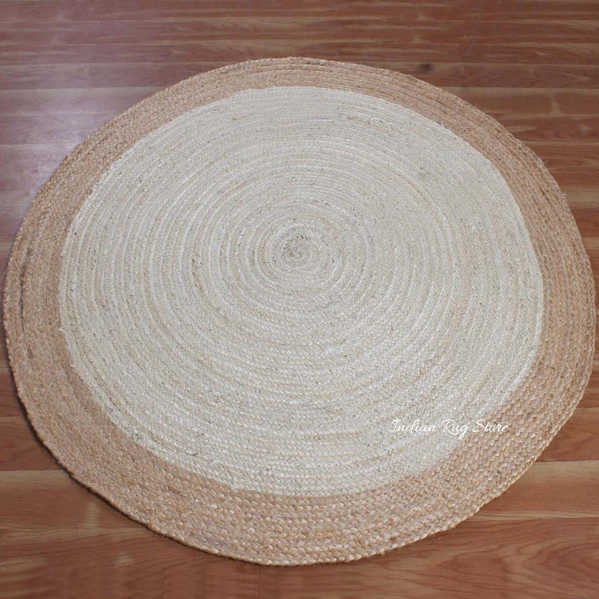 Beige White Beautiful Hand Braided Outdoor Round Area Rug