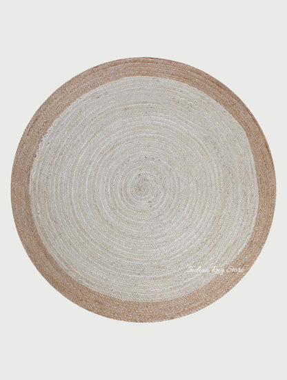 Beige White Beautiful Hand Braided Outdoor Round Area Rug