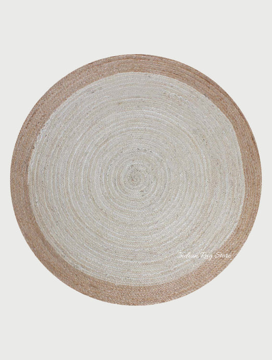 Beige White Beautiful Hand Braided Outdoor Round Area Rug