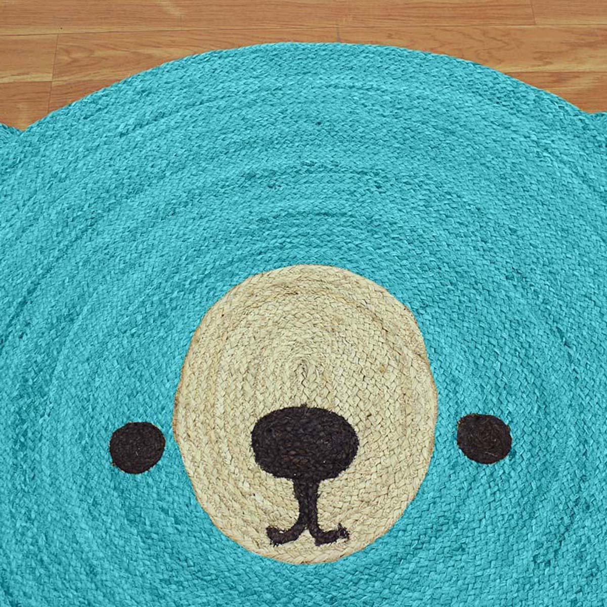 Turquoise Blue Beige Hand Braided Outdoor Round Area Rug - Indian Rug Store