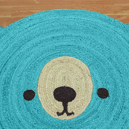 Turquoise Blue Beige Hand Braided Outdoor Round Area Rug - Indian Rug Store