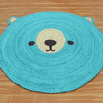 Turquoise Blue Beige Hand Braided Outdoor Round Area Rug - Indian Rug Store