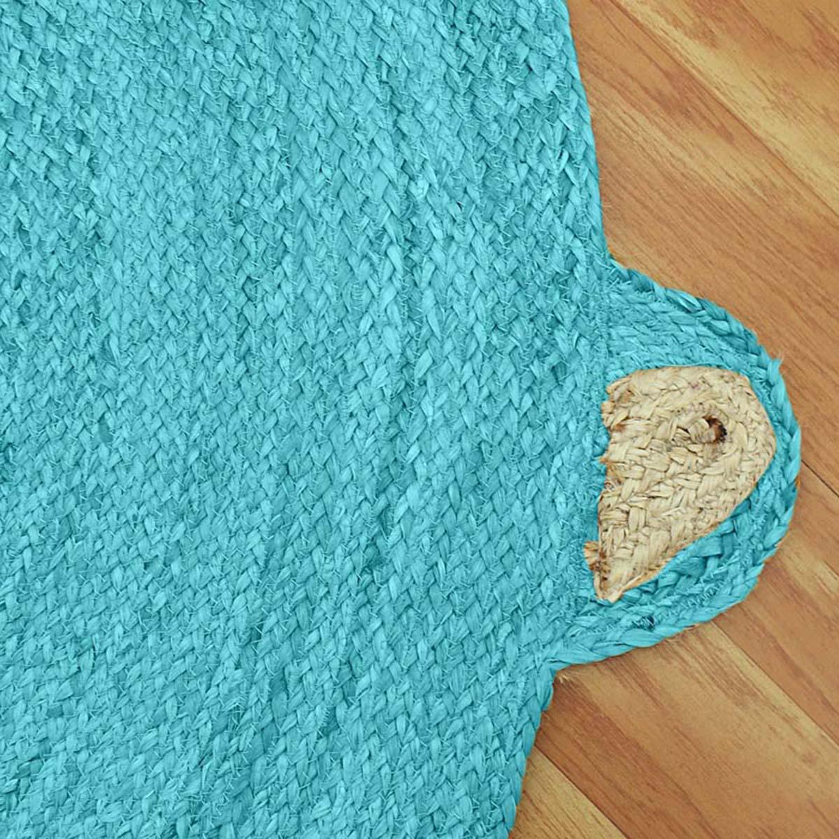 Turquoise Blue Beige Hand Braided Outdoor Round Area Rug - Indian Rug Store