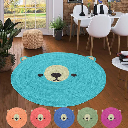 Turquoise Blue Beige Hand Braided Outdoor Round Area Rug - Indian Rug Store