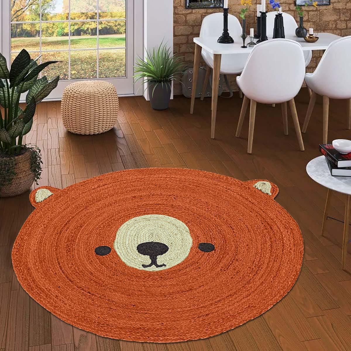 Traditional Indian Hand Braided Orange Beige Farmhouse Round Area Rug - Indian Rug Store