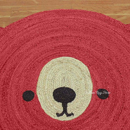 Alfombra redonda de yute trenzada a mano en color beige y rojo para decoración del hogar