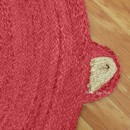 Red Beige Hand Braided Jute Home Decor Round Area Rug