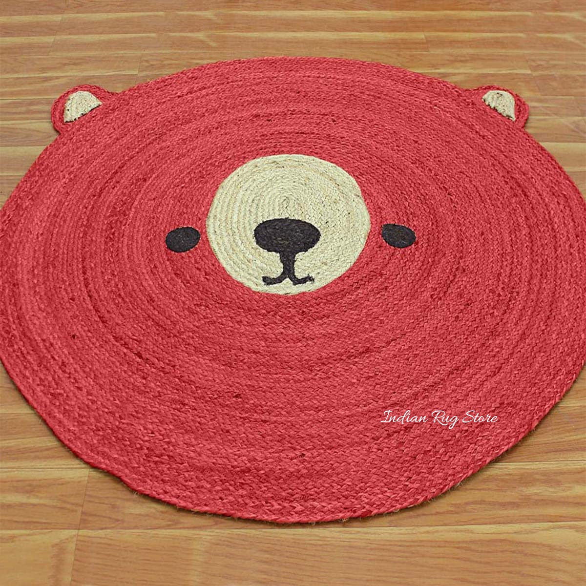 Alfombra redonda de yute trenzada a mano en color beige y rojo para decoración del hogar