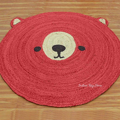 Red Beige Hand Braided Jute Home Decor Round Area Rug