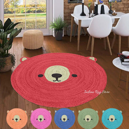 Red Beige Hand Braided Jute Home Decor Round Area Rug