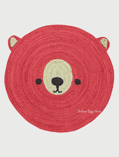 Red Beige Hand Braided Jute Home Decor Round Area Rug