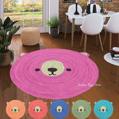 Hand Braided Pink Beige Jute Farmhouse Round Area Rug