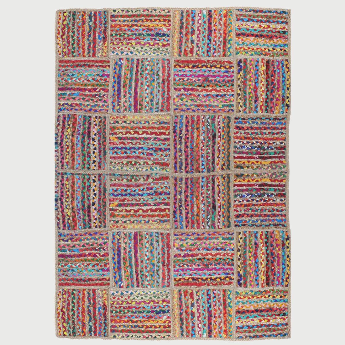 Hand Braided Check Farmhouse Multicolor Cotton Jute Rug - Indian Rug Store