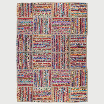 Hand Braided Check Farmhouse Multicolor Cotton Jute Rug - Indian Rug Store