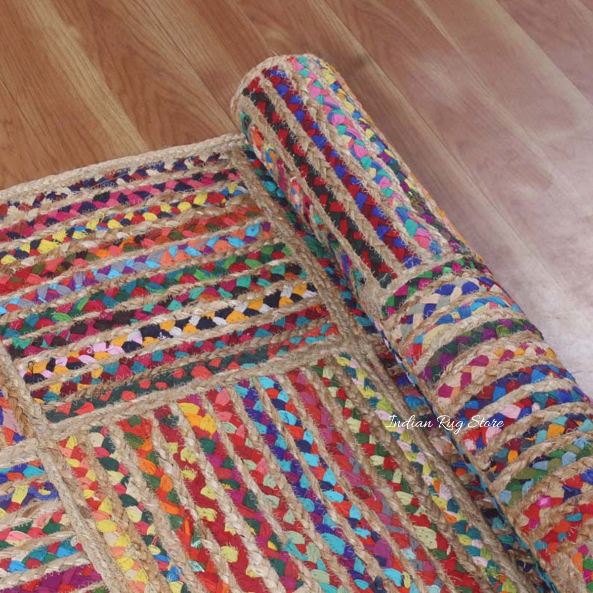 Hand Braided Check Farmhouse Multicolor Cotton Jute Rug