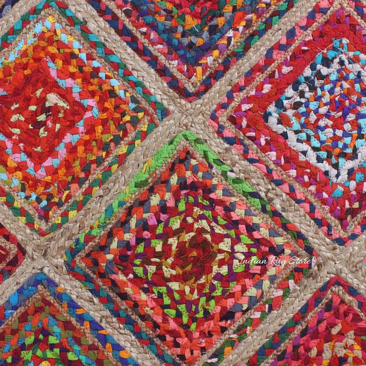 Multicolor Hand Braided Geometrical Trendy Cotton Jute Rug