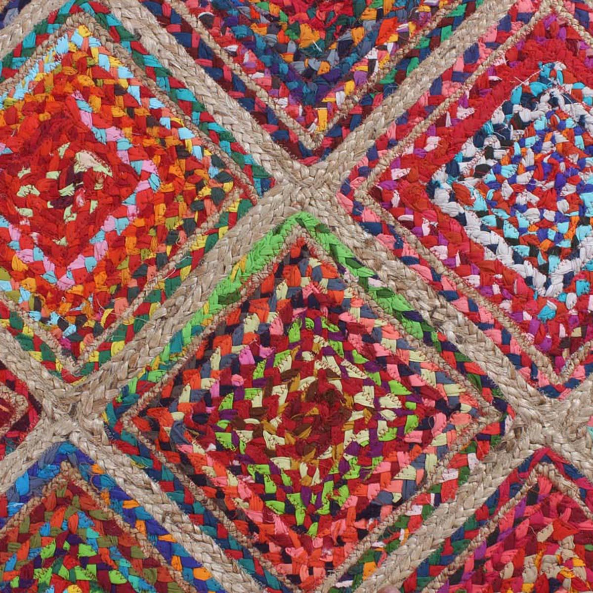 Multicolor Hand Braided Geometrical Trendy Cotton Jute Rug - Indian Rug Store