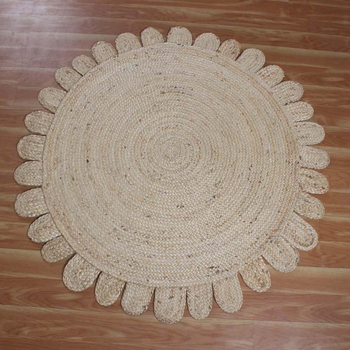 Hand Braided Beige Jute Home Decor Round Area Rug - Indian Rug Store