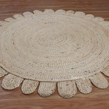 Alfombra redonda de yute trenzado a mano color beige para decoración del hogar