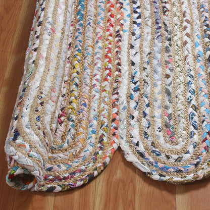 Hand Braided Geometric Multicolor Scalloped Cotton Jute Rug - Indian Rug Store