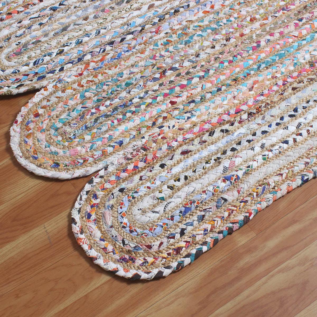 Hand Braided Geometric Multicolor Scalloped Cotton Jute Rug - Indian Rug Store