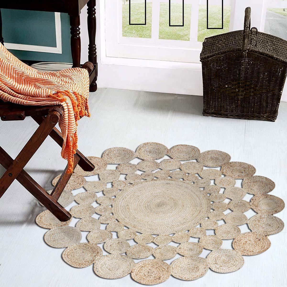 Geometrical Hand Braided Beige Home Decor Jute Rug - Indian Rug Store