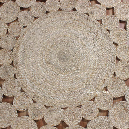 Geometrical Hand Braided Beige Home Decor Jute Rug