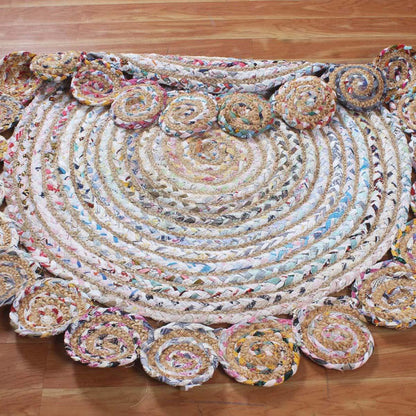 Hand Braided Beige Multicolor Cotton Jute Home Decor Round Area Rug - Indian Rug Store