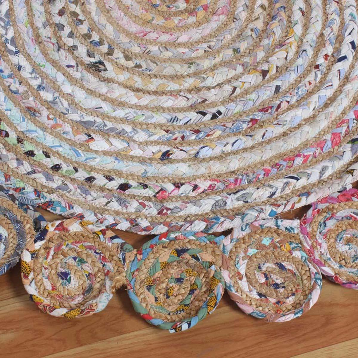 Hand Braided Beige Multicolor Cotton Jute Home Decor Round Area Rug - Indian Rug Store