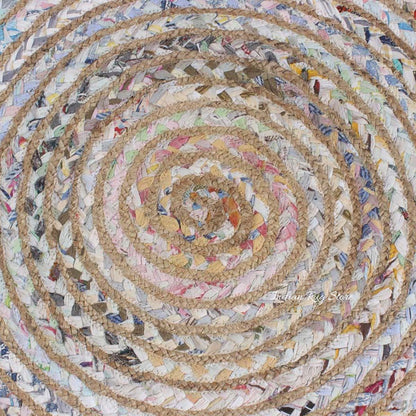 Geometrical Multicolor Beige Hand Braided Trendy Cotton Jute Rug