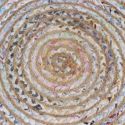 Hand Braided Beige Multicolor Cotton Jute Home Decor Round Area Rug - Indian Rug Store