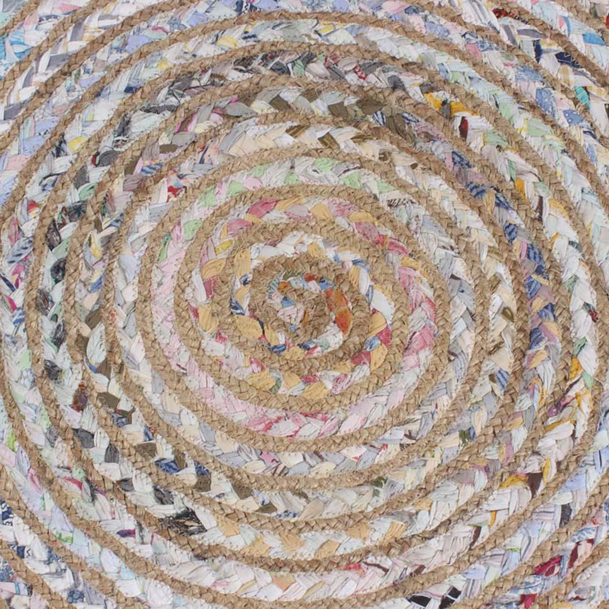 Geometrical Multicolor Beige Hand Braided Trendy Cotton Jute Rug - Indian Rug Store