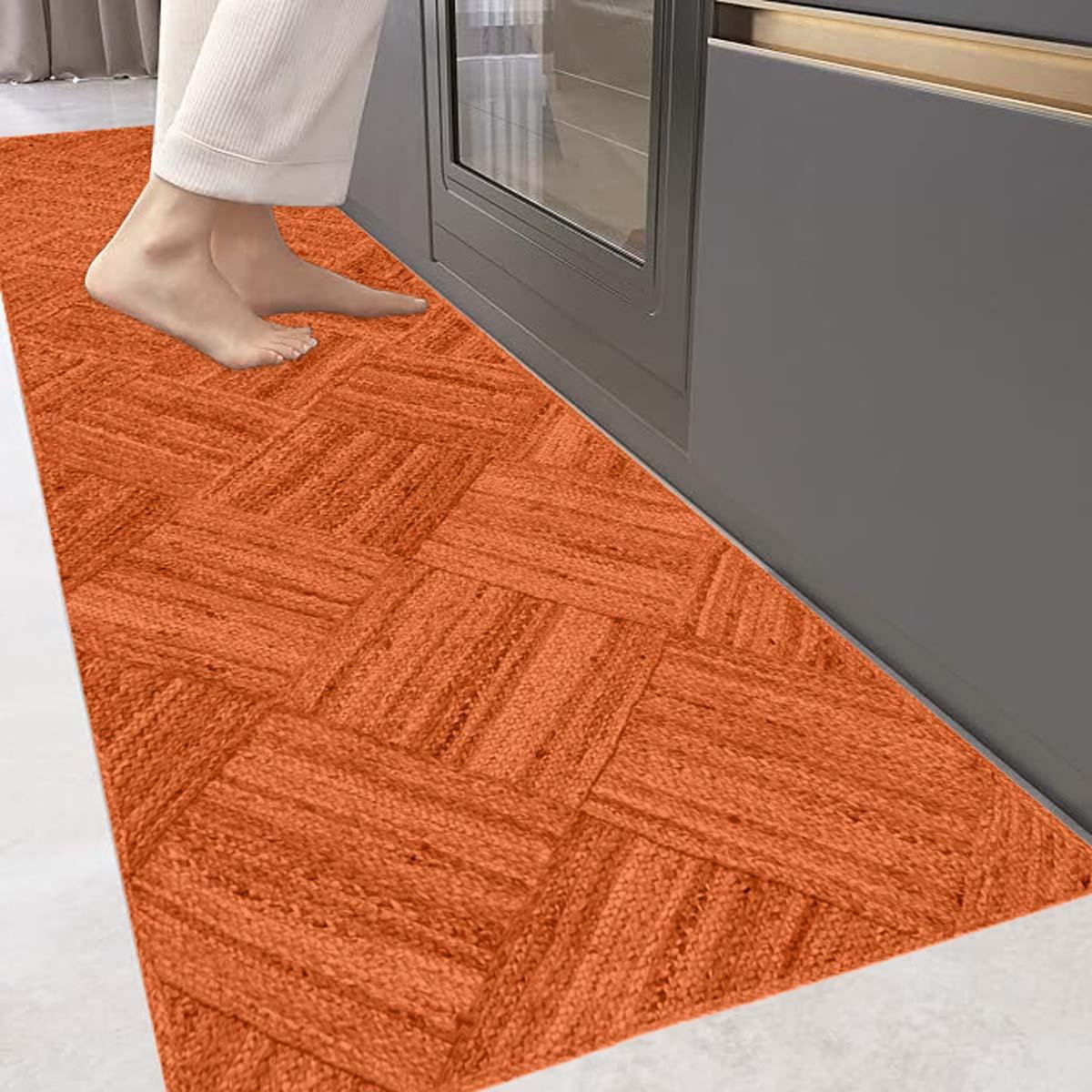 Traditional Orange Hand Braided Entry Way Jute Area Rug - Indian Rug Store