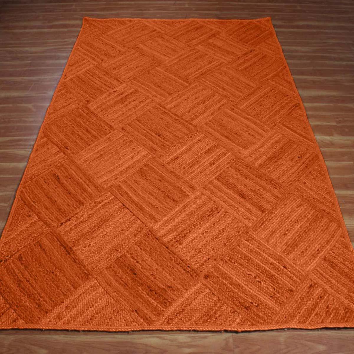 Traditional Orange Hand Braided Entry Way Jute Area Rug - Indian Rug Store