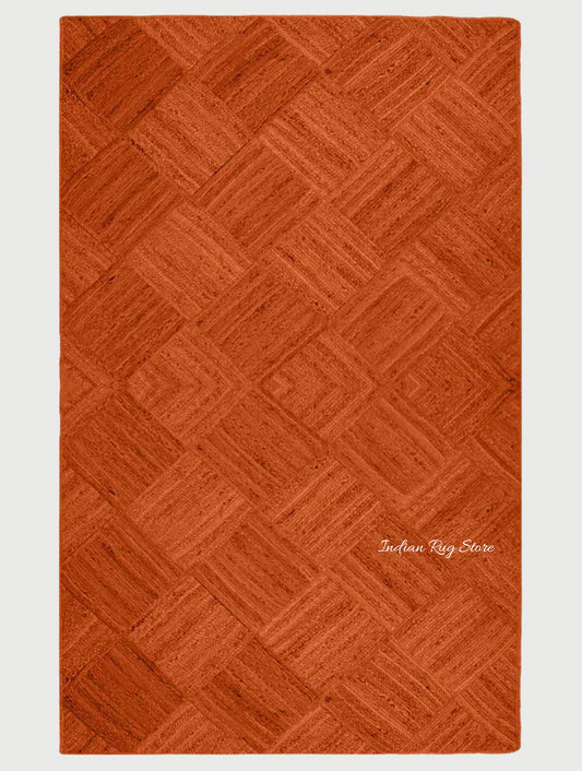 Traditional Orange Hand Braided Entry Way Jute Area Rug