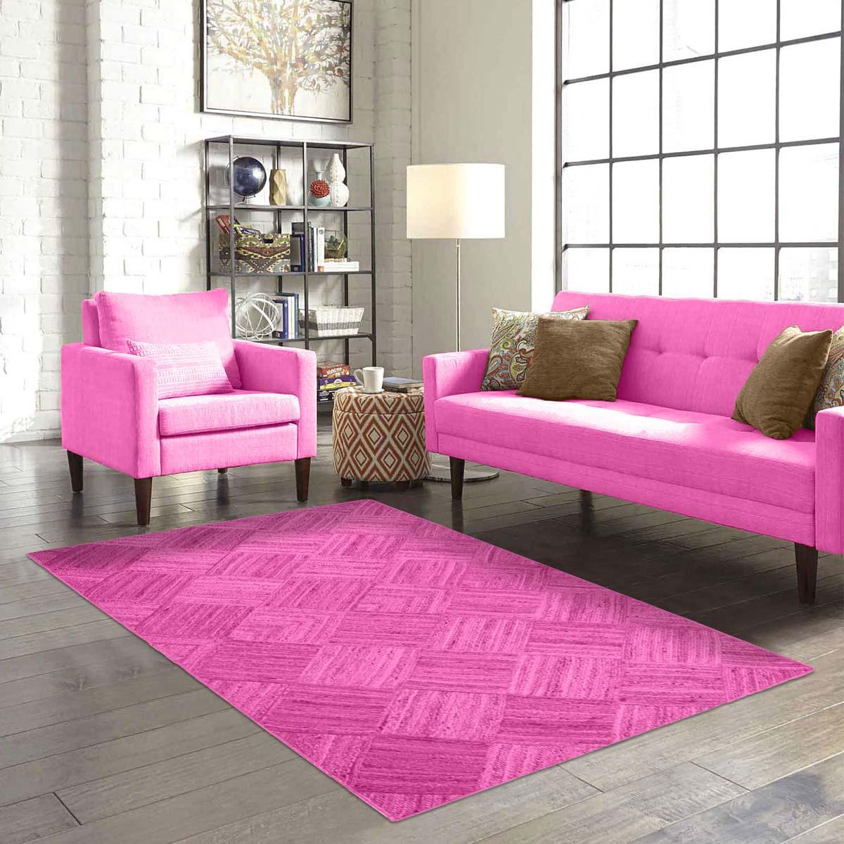 Traditional Pink Hand Braided Living Room Jute Area Rug - Indian Rug Store