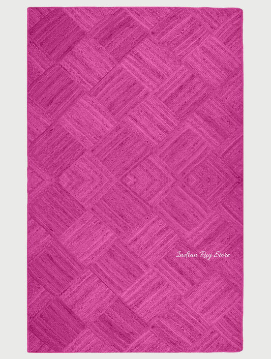 Traditional Pink Hand Braided Living Room Jute Area Rug