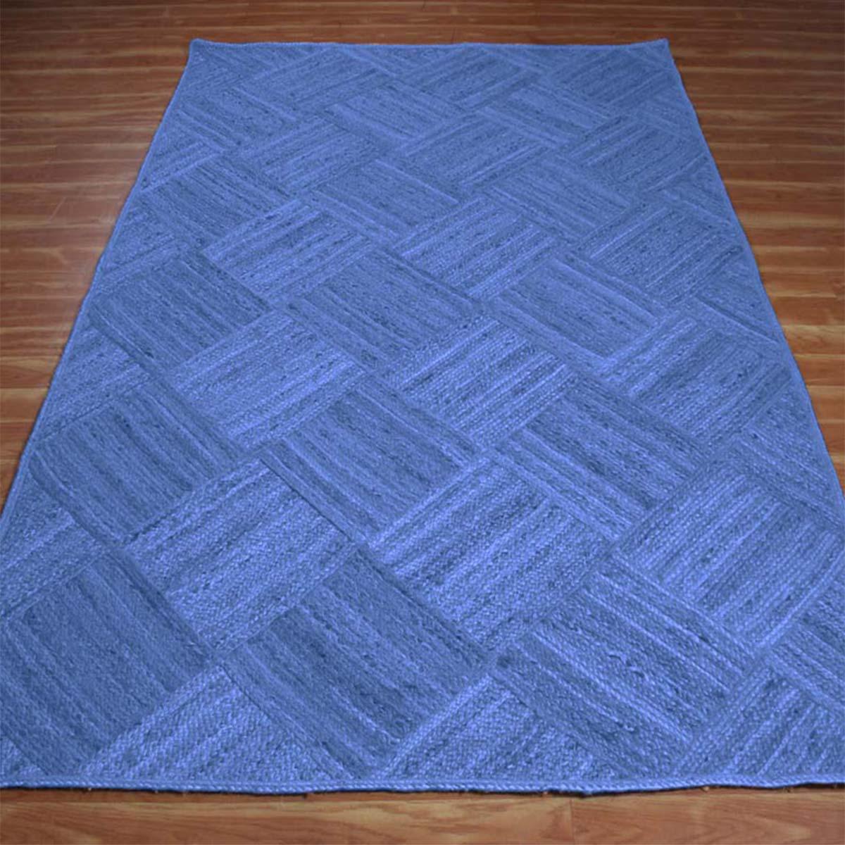 Oriental Blue Hand Braided Indoor Jute Area Rug - Indian Rug Store