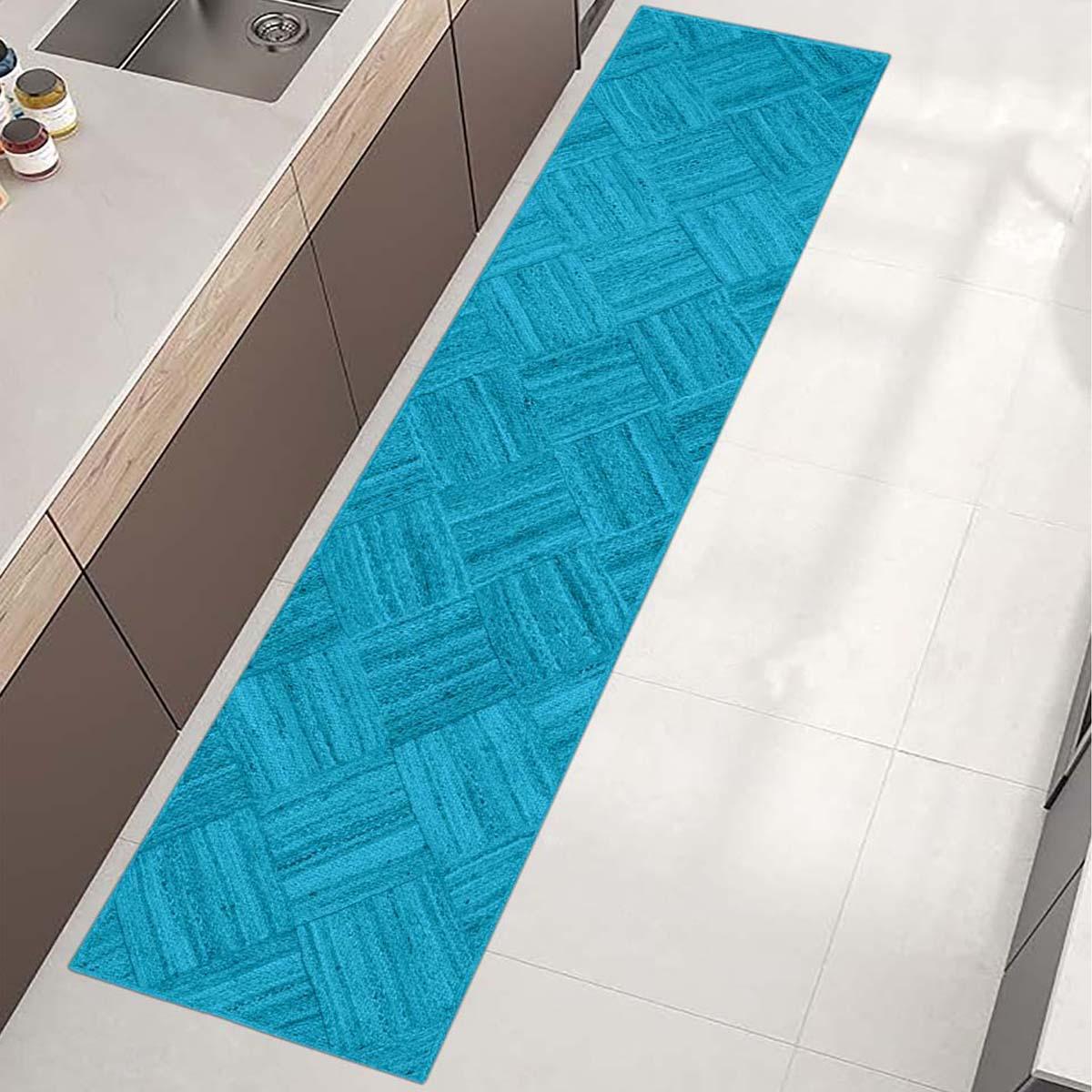 Turquoise Blue Hand Braided Home Decor Jute Area Rug - Indian Rug Store