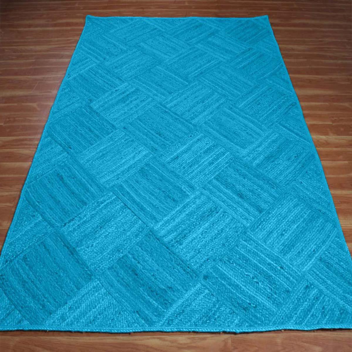 Turquoise Blue Hand Braided Home Decor Jute Area Rug - Indian Rug Store