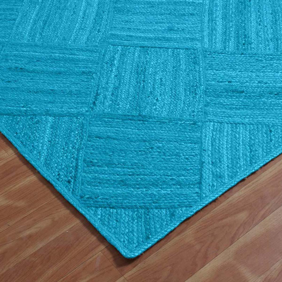 Turquoise Blue Hand Braided Home Decor Jute Area Rug - Indian Rug Store