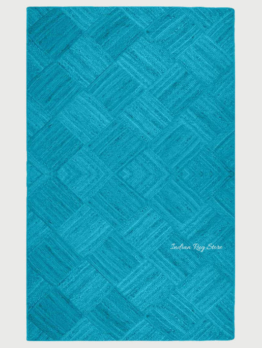 Turquoise Blue Hand Braided Home Decor Jute Area Rug