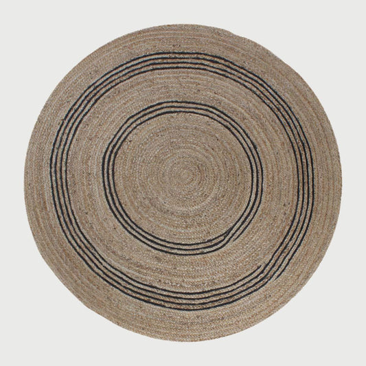 Hand Braided Beige Black Jute Farmhouse Round Area Rug - Indian Rug Store