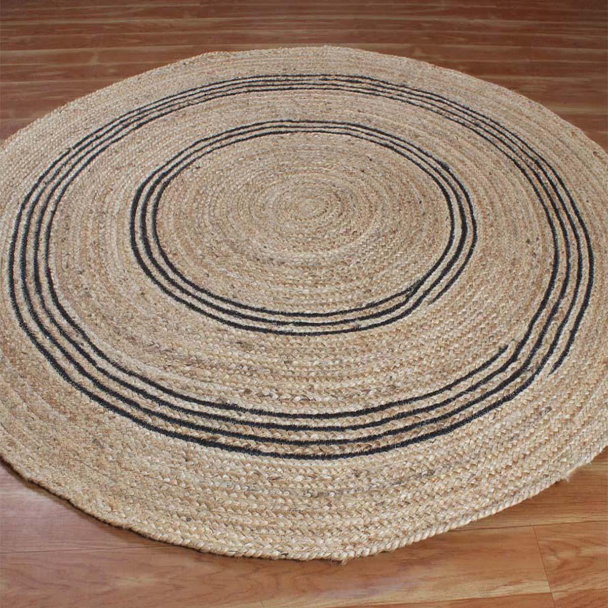 Hand Braided Beige Black Jute Farmhouse Round Area Rug - Indian Rug Store