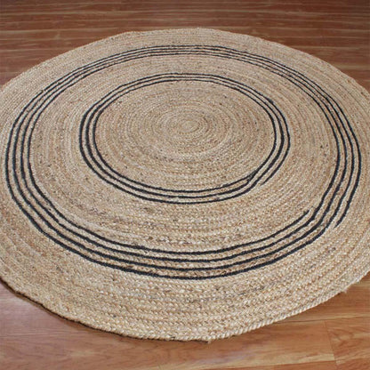 Hand Braided Beige Black Jute Farmhouse Round Area Rug - Indian Rug Store