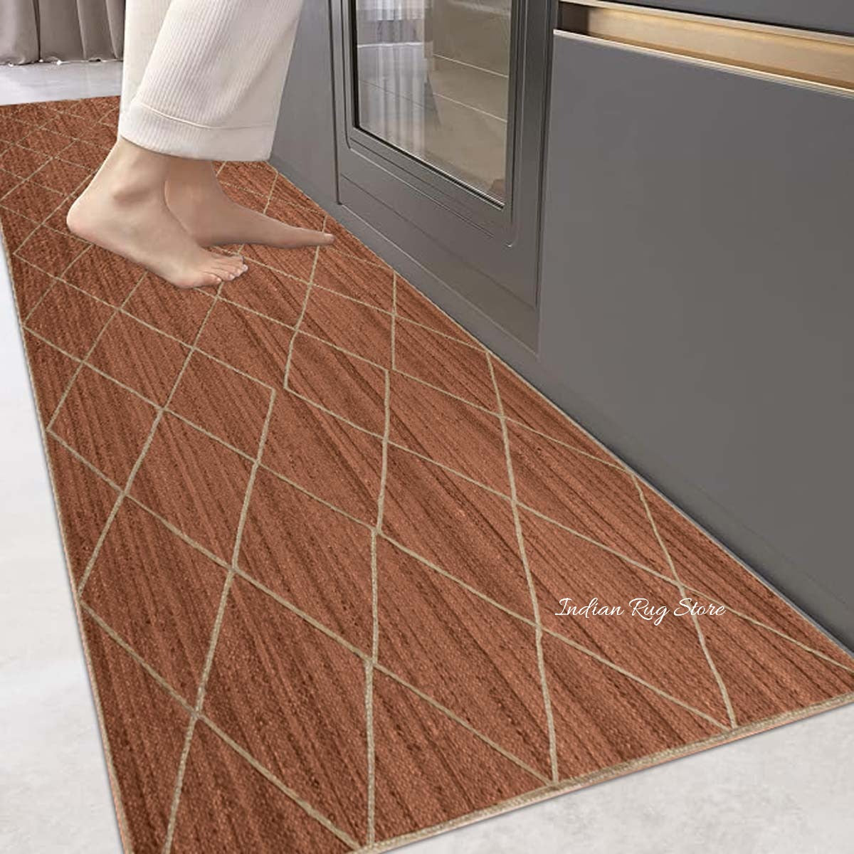 Tappeto in juta intrecciato a mano in fibra naturale marrone beige